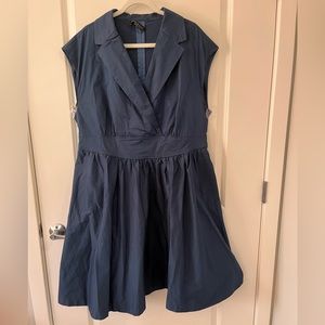 ELOQUII Deep Teal Portrait Collar Bengaline Swing Shirtdress